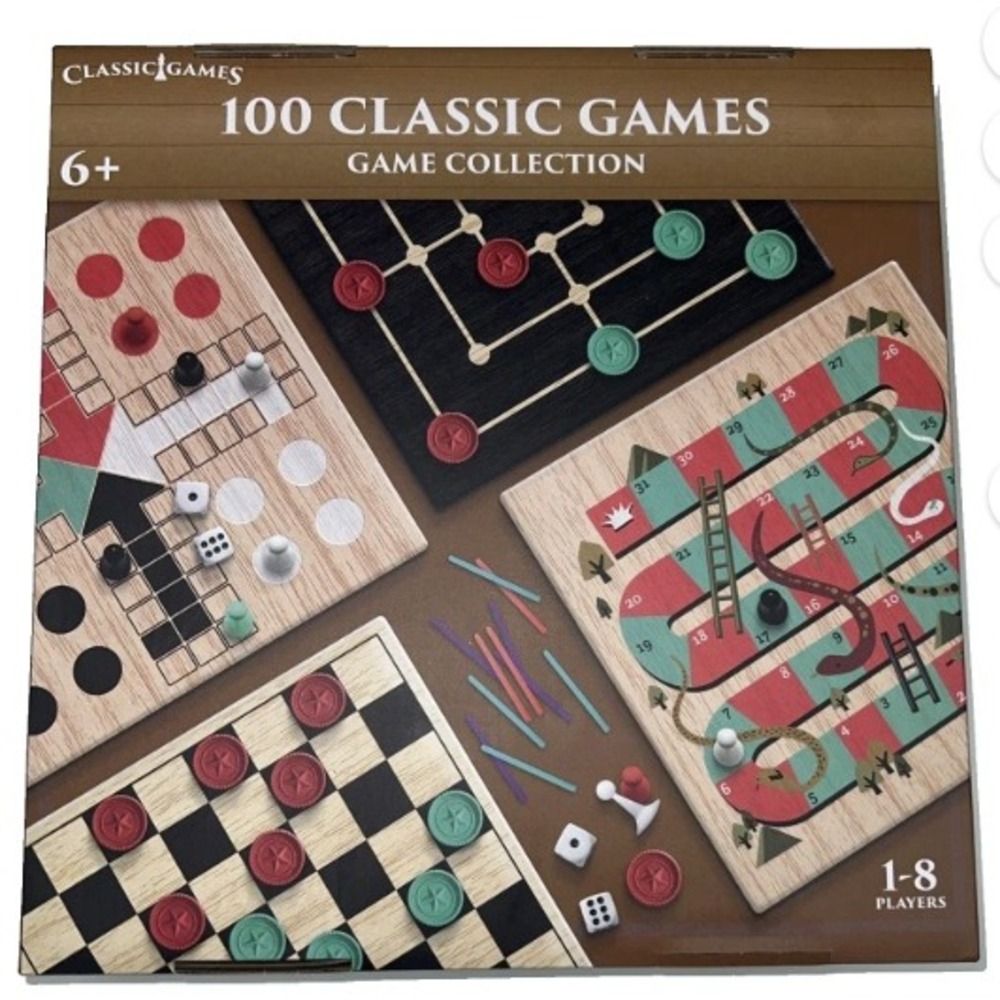 Classic Games 100 Classic Games Game Collection Wooden Board‎ Game Set Age 6+
